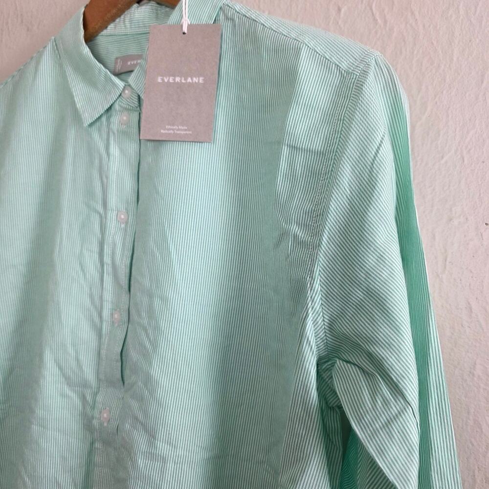 Everlane NWT Mint Green Striped Relaxed Poplin Button Down Shirt - Women’s 10 - Picture 2 of 10